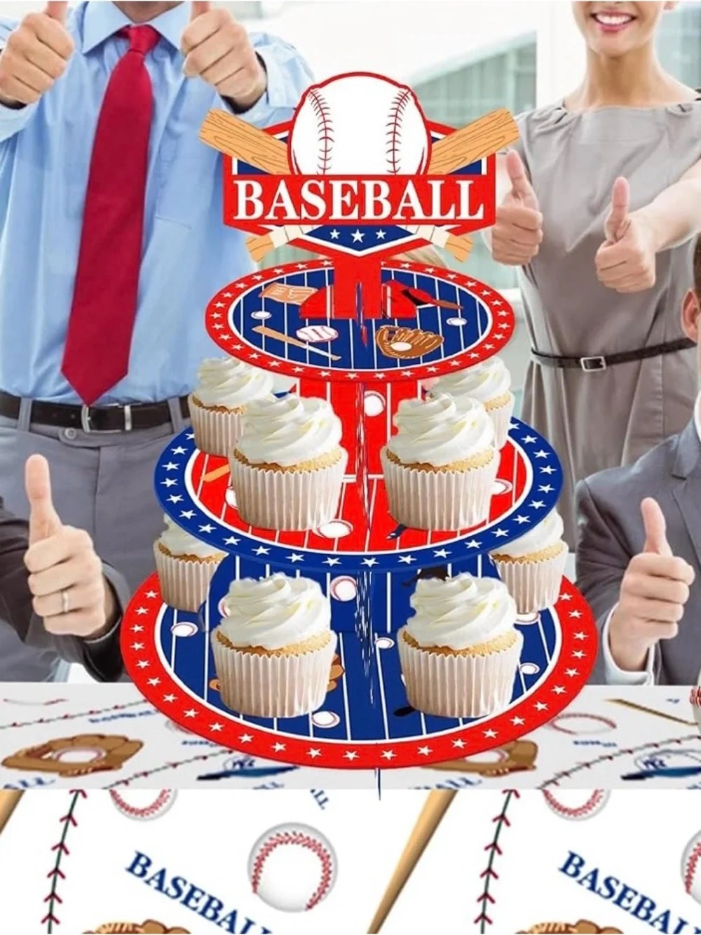 NWT Baseball Theme  3 Tier Cupcake Stand Desserts Cookies Parties Birthdays etc